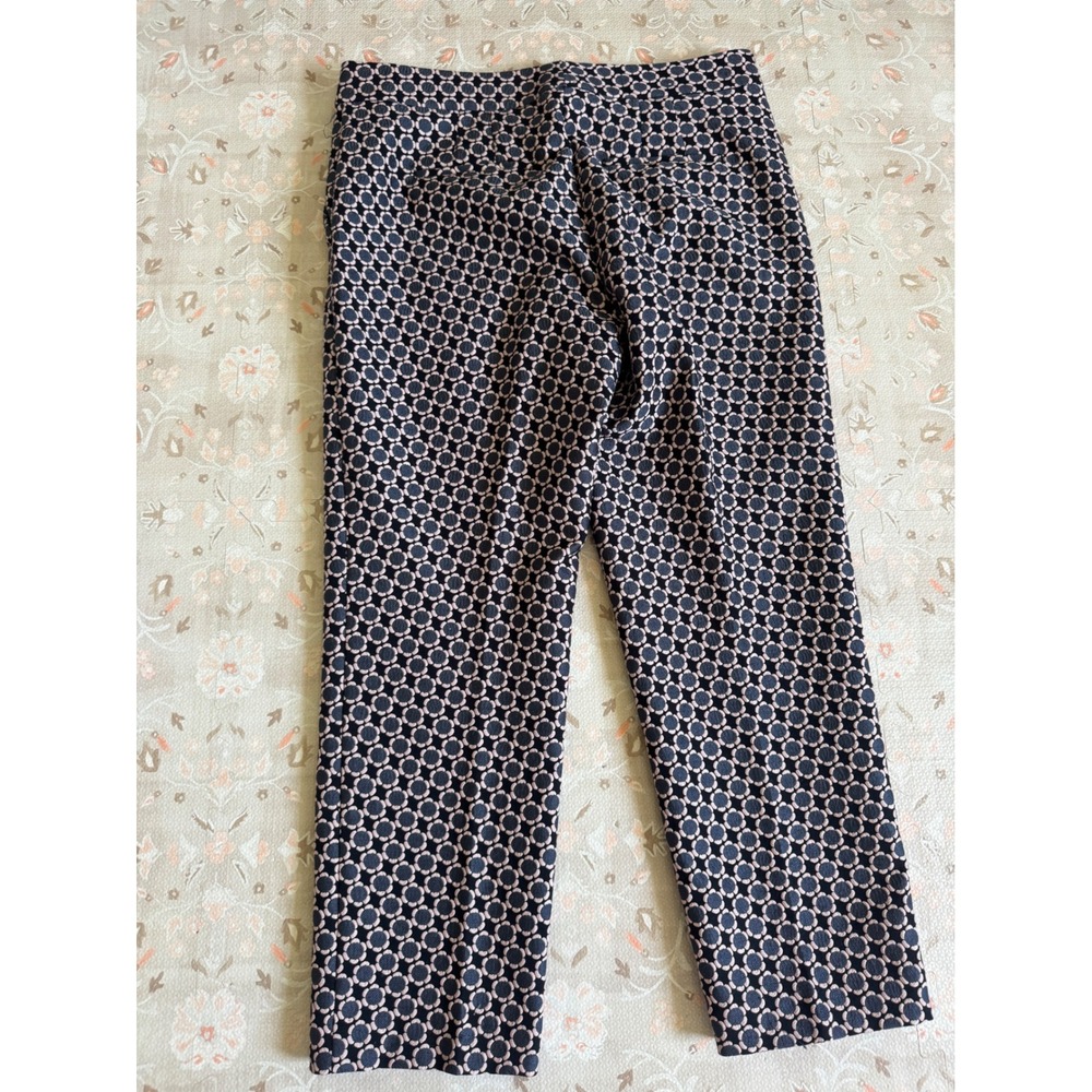 Ann Taylor Kate Fit Ankle Pants Womens 10 Navy Pink Floral‎ Jacquard Trousers